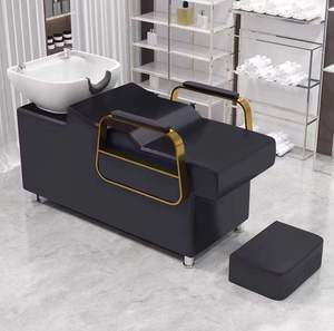 Semi‑Reclining Black Salon Shampoo <b>Chair</b> PU <b>Leather</b> Hair Washing Bed with Footrest Metal Frame - Product Image 6