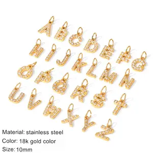18k Gold Plated Stainless Steel Diamond Cz 26 Alphabet Initial Letter Charms Pendants For Bracelet Necklace Jewelry Making Bulk