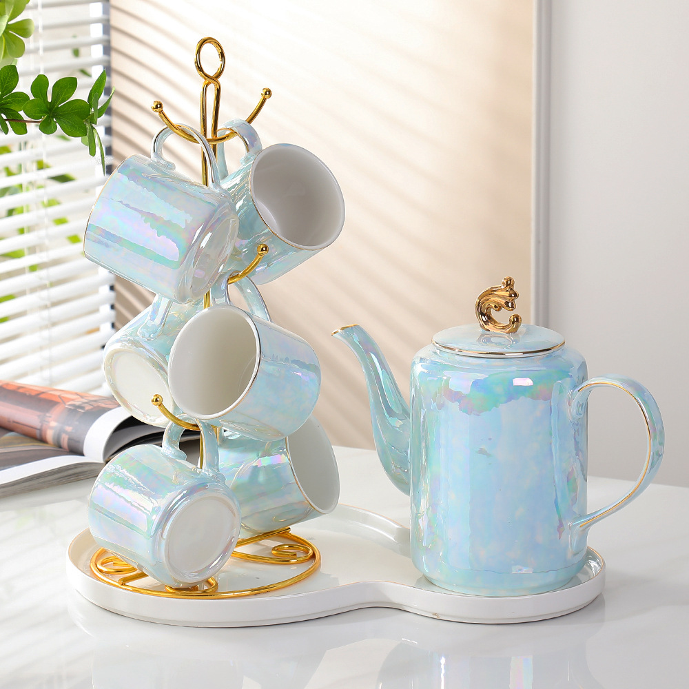 1 pot  6 tasses  1 plateau, Assiette Gourde Bleu Azur + Iro