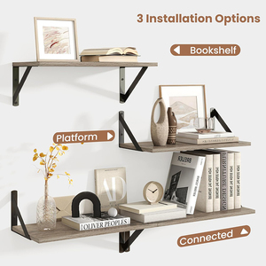 Heavy Duty <strong>Floating</strong> <strong>Shelves</strong> Set 2 16W X 8D Rustic <strong>Grey</strong> Wood Wall Mounted <strong>Shelves</strong> for Farmhouse Living Room - Product Image 3