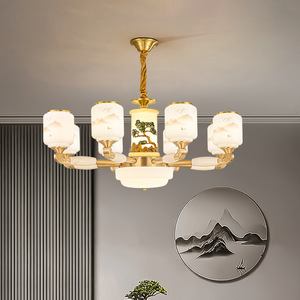 Chinese Style All Copper Jade Chandelier <b>Led</b> <b>Light</b> Multi Head Round For Living Room Bedroom Dining Room - Product Image 2