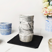 Juego de 4 Ramequines de Cerámica Azul de 8 oz, Estilo Mármol, para Soufflé, Muffins, Hornear, 4 Pulgadas
