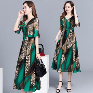 Moda donna donna manica corta stampa leopardata Patchwork estate abito Midi grandi dimensioni abiti causali - Product Image 6