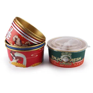 Custom Gedrukt 8Oz 10Oz 300Ml Takeaway Voedsel Verpakking Gebakken Kip Containers Wegwerp Aluminium Folie Papier Kom Met deksel