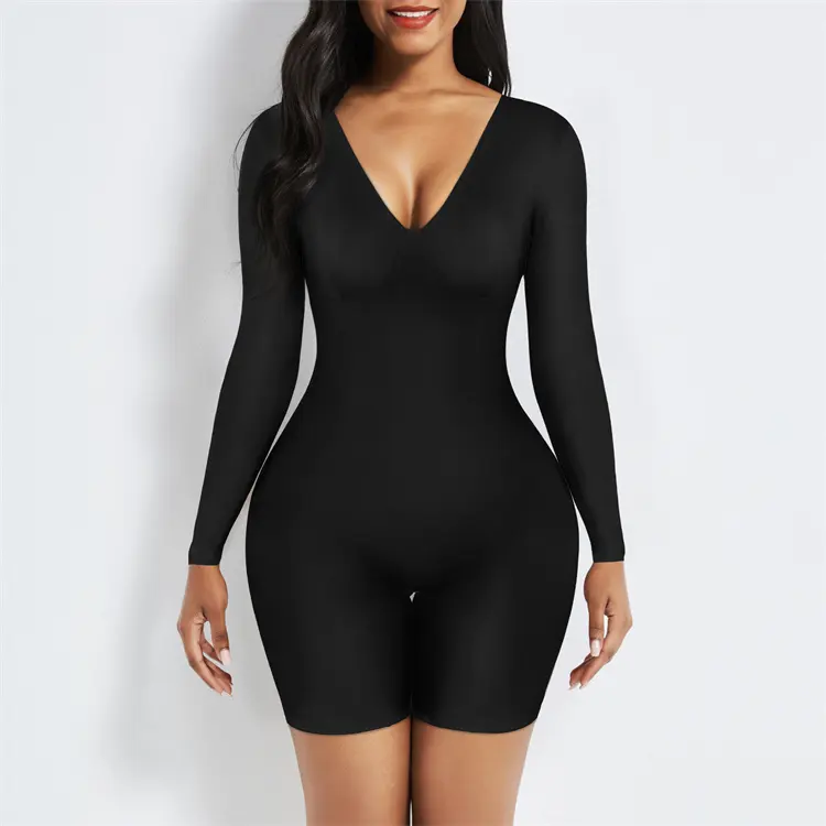 hexin v neck slimming seamless black long sleeve custom womEn shapewear bodysuits