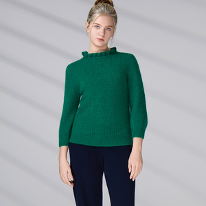 Pull en maille à manches bouffantes personnalisé, léger, style vintage européen, col à volants, en mohair, pour femme, tenue quotidienne - Product Image 6