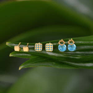 Fashion <b>Stud</b> <b>Earrings</b> 316L Stainless Steel PVD Gold Plating Blue <b>Crystal</b> Square Design - Product Image 3