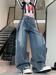 Jeans Retro <span class=keywords><strong>de</strong></span> Pierna Ancha con Rayas Laterales para <span class=keywords><strong>Mujer</strong></span>, Pantalones Vaqueros Holgados <span class=keywords><strong>de</strong></span> Cintura Alta, Pantalones Casuales <span class=keywords><strong>de</strong></span> Estilo Urbano - Product Image 5