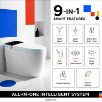 Siège de toilette intelligent électronique avec cuvette en céramique, fixation au sol, chasse d'eau par siphon, siphon en S, télécommande, siège chauffant, lavage des fesses