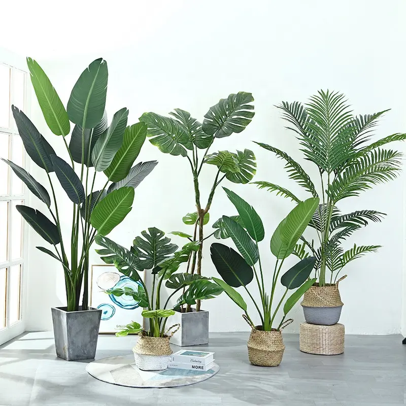 가짜 뱀 식물 가짜 Sansevieria Monstera 인공 식물 나무 냄비 녹색 자연 황금 지팡이 팜 실크 Ficus 인공 나무