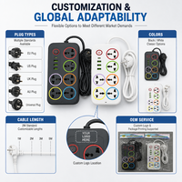 Stop Kontak 6 Lubang Universal dengan Kabel Ekstensi 2M, Colokan Serbaguna, 3 USB C untuk Pengisian Daya, Stop Kontak Dapur