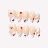 Offre Spéciale – Ongles à presser en acrylique blanc nude, motif tourbillon, French manucure, cœur rouge moyen peint à la main, forme amande – Vente en gros