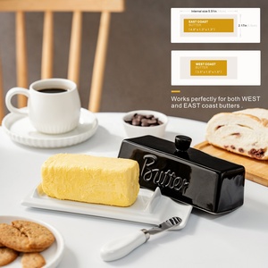Beurrier en porcelaine noire de luxe avec couteau, récipient de rangement pour le fromage, compatible lave-vaisselle, design moderne, motif végétal pour restaurant - Product Image 6