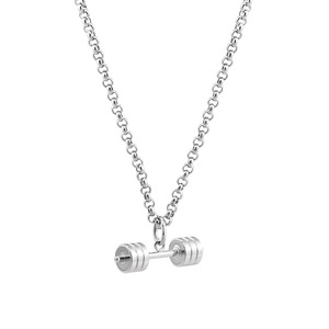 Stainless Steel <b>Dumbbell</b> Pendant Necklace Long Chain Hip Hop Street Style Fashion Jewelry For Men Women - Product Image 5