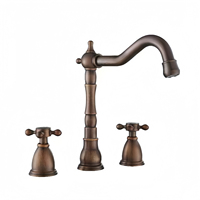 Robinet européen en cuivre à trois trous, chaud et froid, à double poignée, pour lavabo, ensemble trois pièces, finition or antique