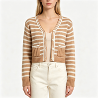 Robe en tricot pointelle à rayures blanches et beiges à manches longues pour femme, qualité supérieure, personnalisable OEM & ODM, vente en gros Barcenola Maxi
