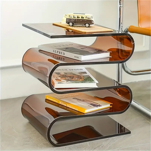Portariviste in acrilico elegante a forma di S tavolino da caffè decorativo curvo caldo tavolino laterale marrone colore personalizzabile - Product Image 1