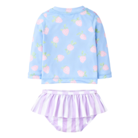 Fabrieksgemaakte lange mouwen kinder rash guard tweedelig zwempak UV-bescherming schattig radijs print paars gestreept geruit bikini