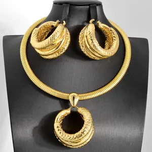 Dubai high quality copper Women wedding party big accessories for women gold jewelry sets