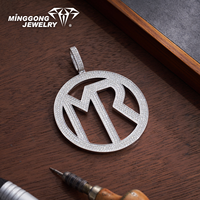 Pendentif personnalisé en moissanite plaqué or argent 10K/18K/22K avec logo MR cercle, style hip-hop, bijoux de rappeur, vente en gros