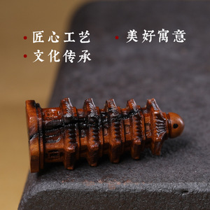 Porte-clés en bois de jujube sculpté Pagode Wenchang à 6 étages, style antique, motif éclat de foudre, cadeau portable - Product Image 3