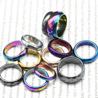 Bague hématite de guérison en cristal d'énergie plaqué de couleur arc-en-ciel à facettes, prix d'usine pour hommes et femmes