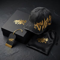 Casquette de baseball vintage noire effet vieilli avec motif flamme dorée, casquette déchirée et usée style « Dad Hat », logo personnalisé, en coton lavé, casquette streetwear