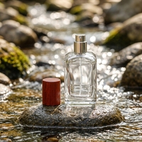 Flacons de parfum carrés plats en verre de luxe transparents uniques de 35 ml et 60 ml pour homme avec bouchon à vis, décalcomanie et diffuseur à bâtonnets