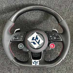 Volante Deportivo de Fibra de Carbono y Cuero Real de Alta Gama, Nuevo Estilo Pro para <span class=keywords><strong>AUDI</strong></span> RS7 RS3 RS4 RS5 RS6 S8 Q3 <span class=keywords><strong>Q5</strong></span> A4 A5 - Product Image 1