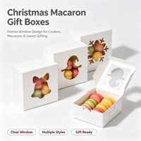 Boîte à macarons de Noël avec fenêtre transparente, emballage pour desserts, pâtisseries, tartes aux œufs, boîte à emporter pour les fêtes et les fournitures de boulangerie
