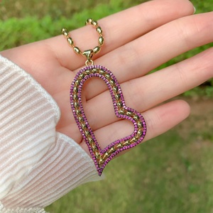 TK-B054 复古紫红色树脂龙虾吊坠项链宝石串珠项链水钻心形项链女士首饰套装 - Product Image 6