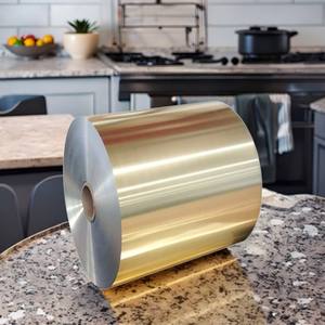 Papel de Aluminio <span class=keywords><strong>Jumbo</strong></span> de 12-15 Micras con Impresión Personalizada, Recubierto en Color Dorado, de Grado Alimenticio, Apto para <span class=keywords><strong>Microondas</strong></span>, para Tomate y Chocolate - Product Image 1