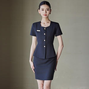 Women's Short Sleeve Suit Set Summer Professional Hotel <b>Work</b> Uniform Polyester Cotton Blend Elegant Formal Wear - Product Image 3