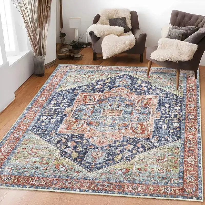 Vintage floor carpets area rug machine made turkish style 3d polyester modern persian rugs living room large
