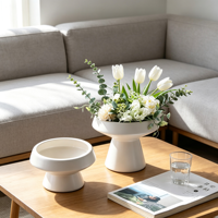 Vase à compote en céramique noir mat et blanc de style nordique, avec piétement, large ouverture, pour la décoration de table, les mariages et la maison