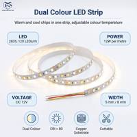 Haute qualité DC12V 2835 8mm 12 W/M 120LED bande lumineuse LED IP22 deux couleurs blanc/chaud lumière neutre support en cuivre corps en PVC