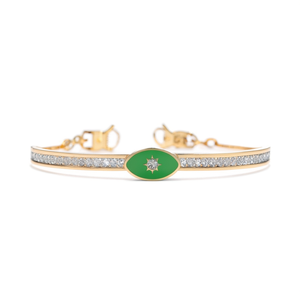 Bracelet tendance en acier inoxydable 316L plaqué or PVD avec incrustation d'émail vert et accents de cristaux, bijoux pour femmes - Product Image 2