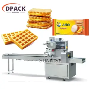 Mesin pengemasan flow wrap untuk makanan roti lapis mesin kemasan biskuit sayuran kecil
