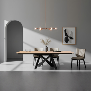 Đồ Nội Thất Phòng Ăn Phong Cách Mộc Mạc Bệ Kim Loại Cơ Sở Hình Chữ Nhật Bằng Gỗ Có Thể Rộng Bàn Ăn 4 6 8 Chỗ Ngồi - Product Image 1