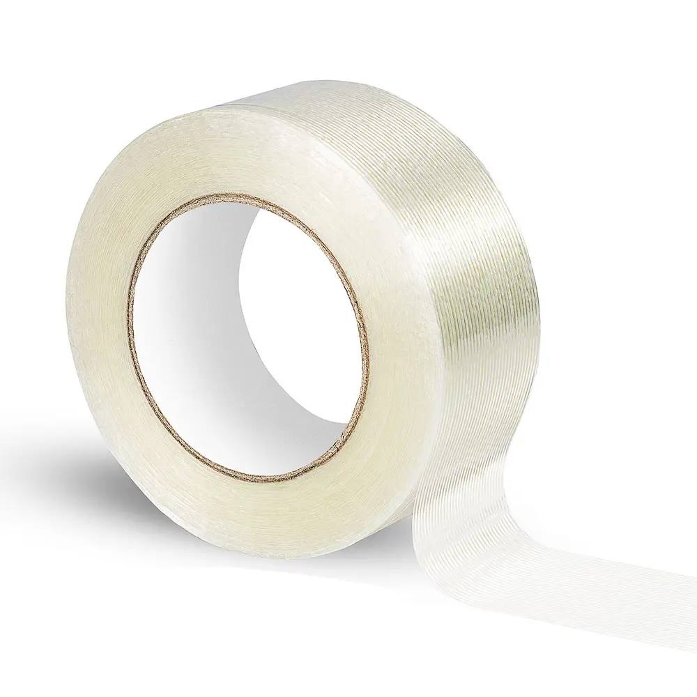 Cinta de fibra de vidrio de muestra gratis, cinta de flejado reforzada con filamento transparente, cinta de embalaje reforzada para embalaje resistente