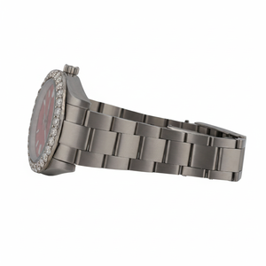 Montre-bracelet mécanique pour homme, fabriquée à la main, personnalisée, chronographe, entièrement sertie de diamants en moissanite VVS, cadran rouge, bracelet entièrement personnalisé - Product Image 1