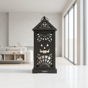 Lanterne d'Halloween en métal noir en gros avec motif Jack O' Lantern pour la décoration intérieure - Product Image 4
