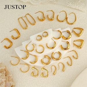 Pendientes de aro de moda OEM/ODM, impermeables, de acero inoxidable, chapados en oro, hipoalergénicos, proveedor de joyería de moda, soportes para pendientes - Product Image 5