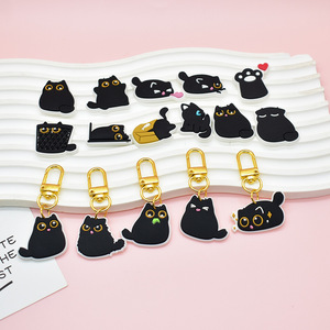 Porte-clés chat noir mignon en PVC, pendentif animal de dessin animé en résine souple, breloque de sac, porte-clés pour femmes et filles, cadeau souvenir esthétique, vente en gros - Product Image 5