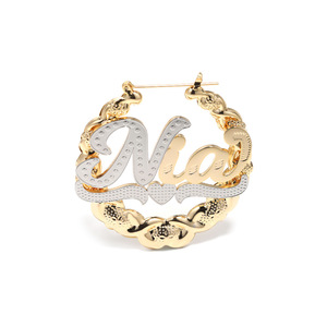 Joyería de acero inoxidable chapada en oro de 18 quilates, pendientes de aro de dos tonos a la moda personalizados, pendientes con nombre personalizado, accesorios delicados Punk - Product Image 2