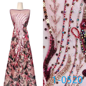 Tissu en dentelle diamantée à succès, vente en gros d'usine, prix abordable, nouvelle tendance, tissu en dentelle brodé floral avec perles pour robes féminines - Product Image 1