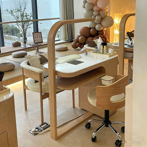 Muebles modernos para salón de belleza, mesa individual para manicura con superficie de mármol, lámpara para uñas, ecológica y duradera, para uso en salón de uñas. - Product Image 2