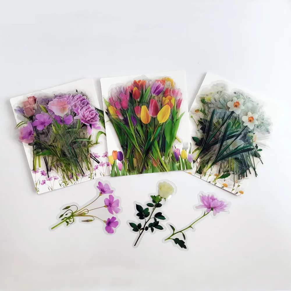 40 PCS DIY Decorative Floral Sticker Transparent Plant Flower Sticker For Journal Scrapbooking