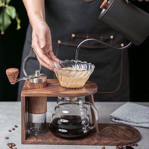 Hand Drip Coffee Set With Wooden Frame Glass Dripper And Server For Home Brewing - Product Image 3