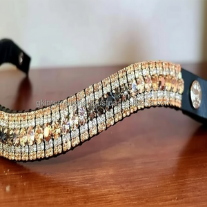 สายหนังรูปคลื่นคุณภาพดีที่สุดรูปม้าคิ้วสายรัด5แถวสีเงินประกายทองคริสตัลใสห่วงโซ่โลหะแถบคิ้วแวววาว - Product Image 1